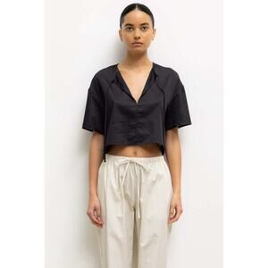 LESET Yoko Short Sleeve Tie Top in Black S NWT Minimalist Quietluxury CleanGirl